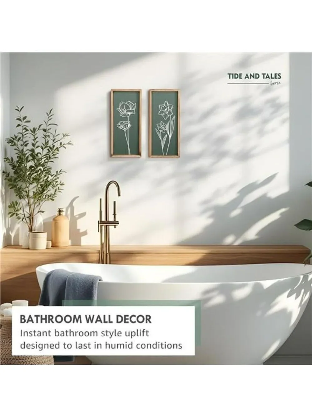 Sage Green 3D Floral Wall Art Set Boho Farmhouse Framed Decor for Bathroom